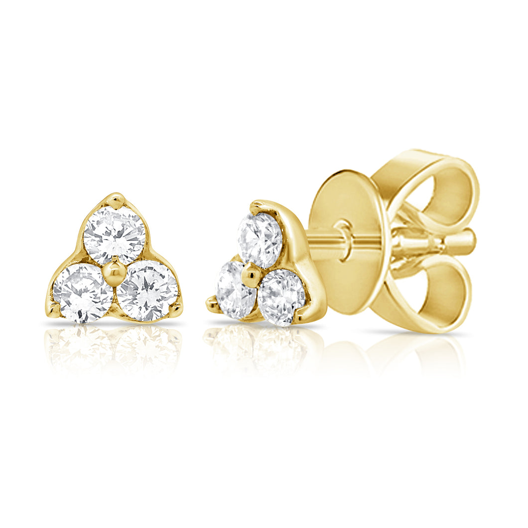 14K Gold 3-Stone Diamond Stud Earrings