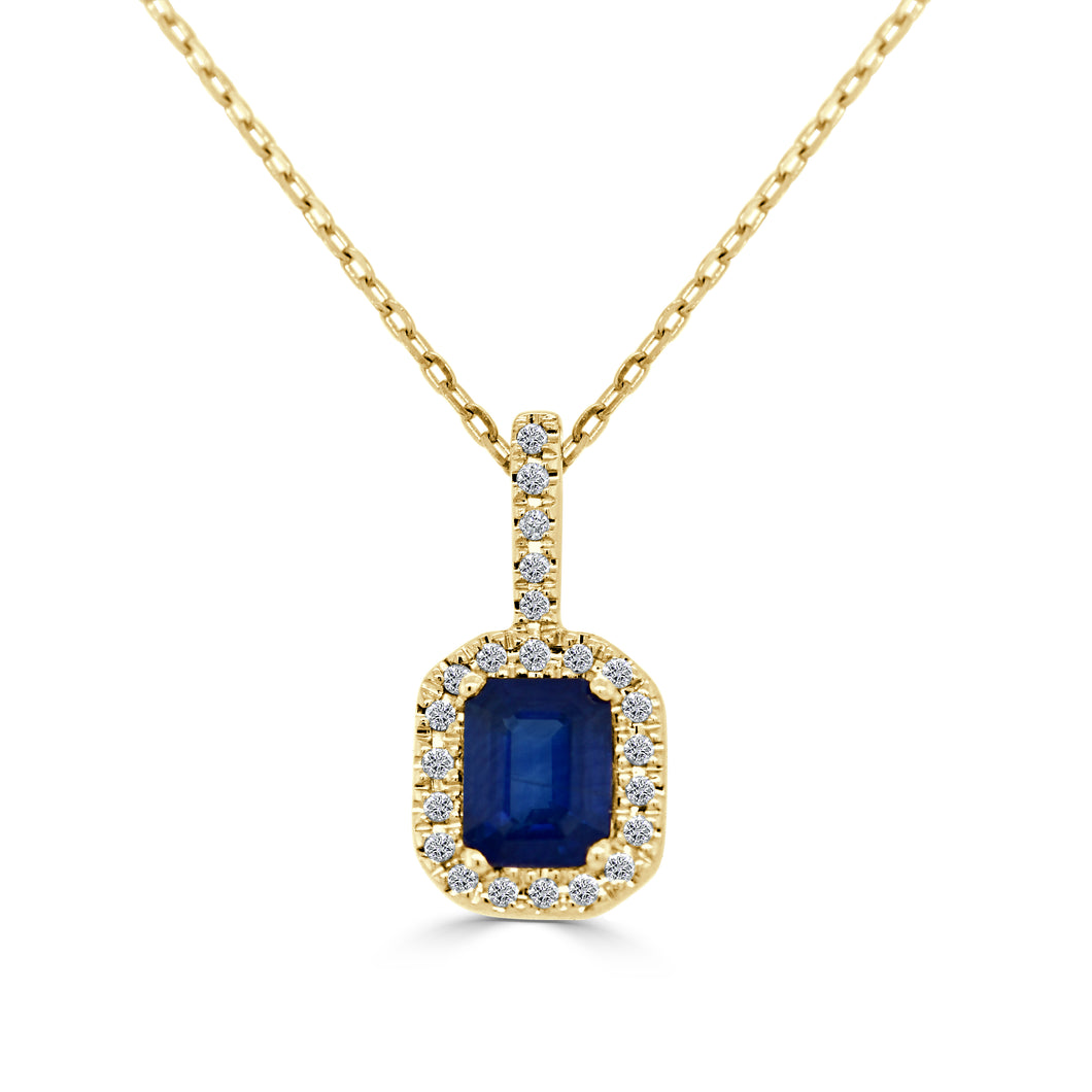 14K Yellow Gold Sapphire & Diamond Pendant