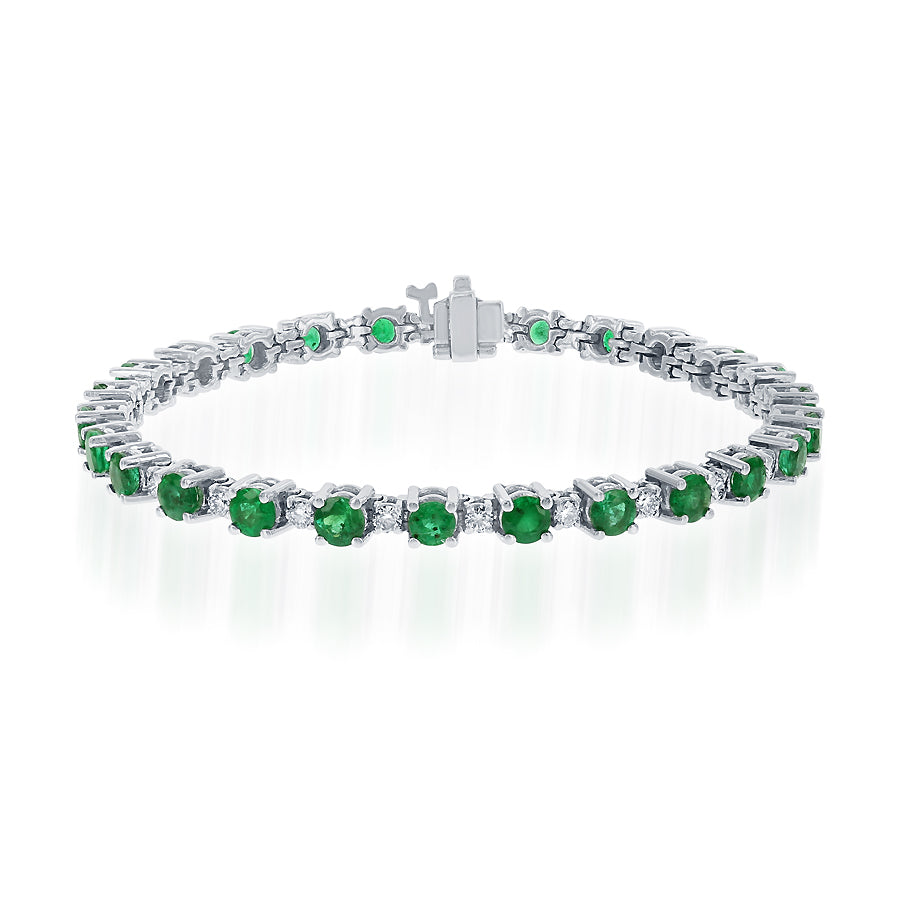 14K White Gold Emerald & Diamond Bracelet