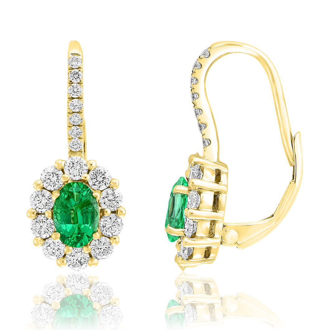 18K Yellow Gold Emerald & Diamond Earrings