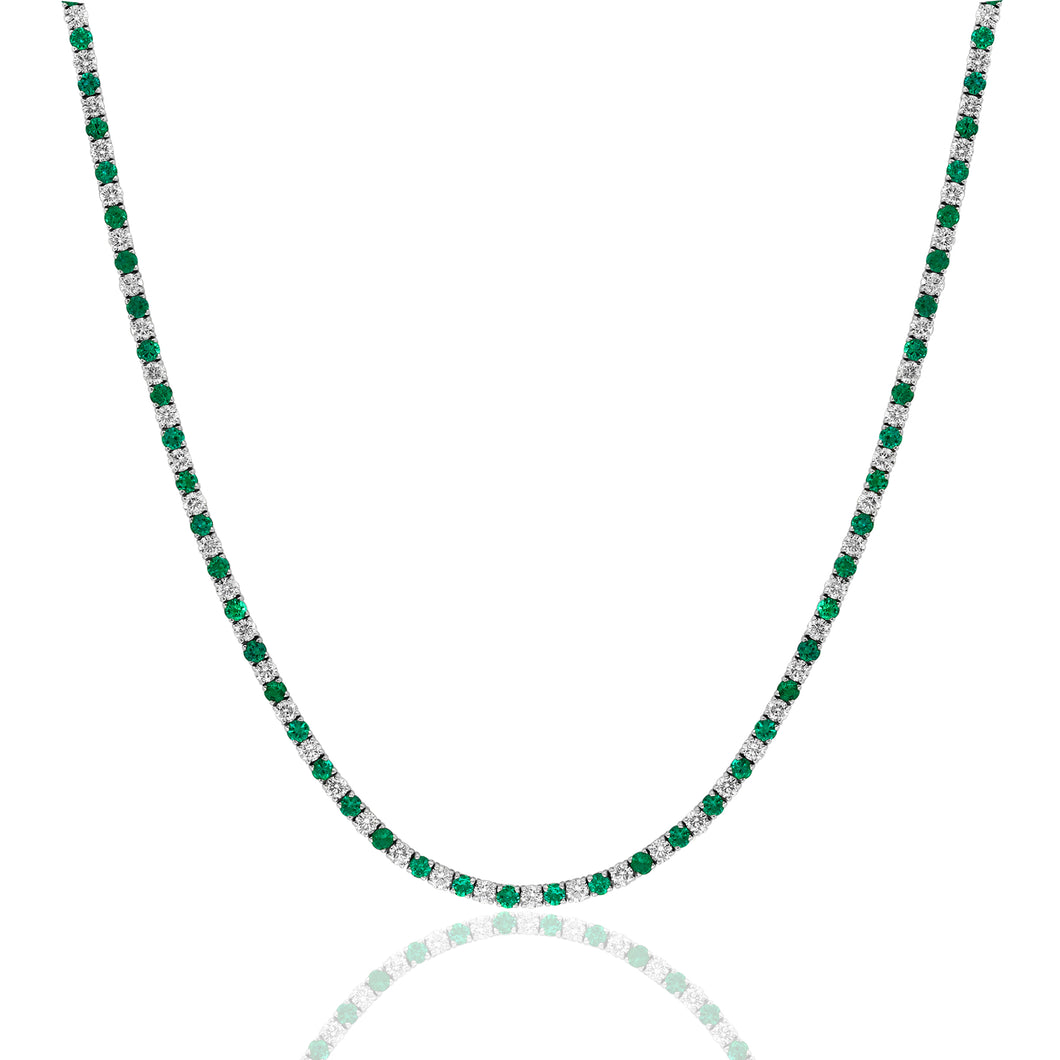 14K White Gold Emerald & Diamond Alternating Necklace 17