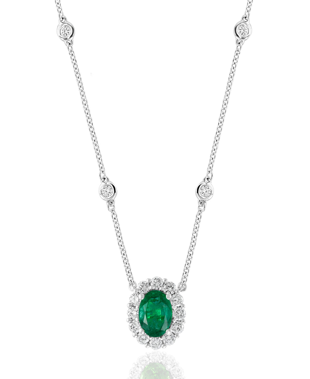 18K White Gold Emerald & Diamond Pendant