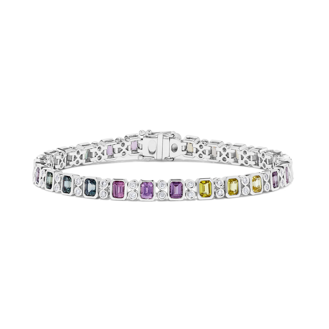 14K Gold Multi Sapphire & Diamond Bracelet