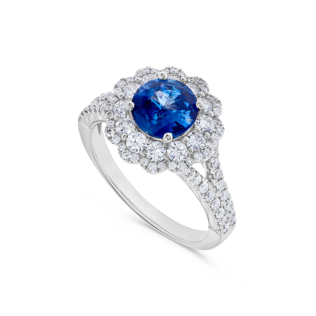14K Gold Ceylon Sapphire & Diamond Ring