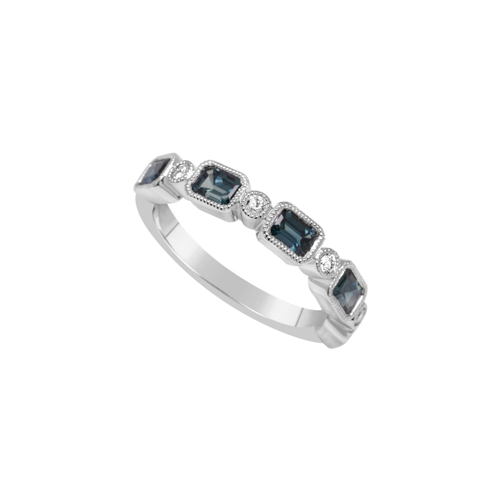 14K White Gold Teal Sapphire & Diamond Ring