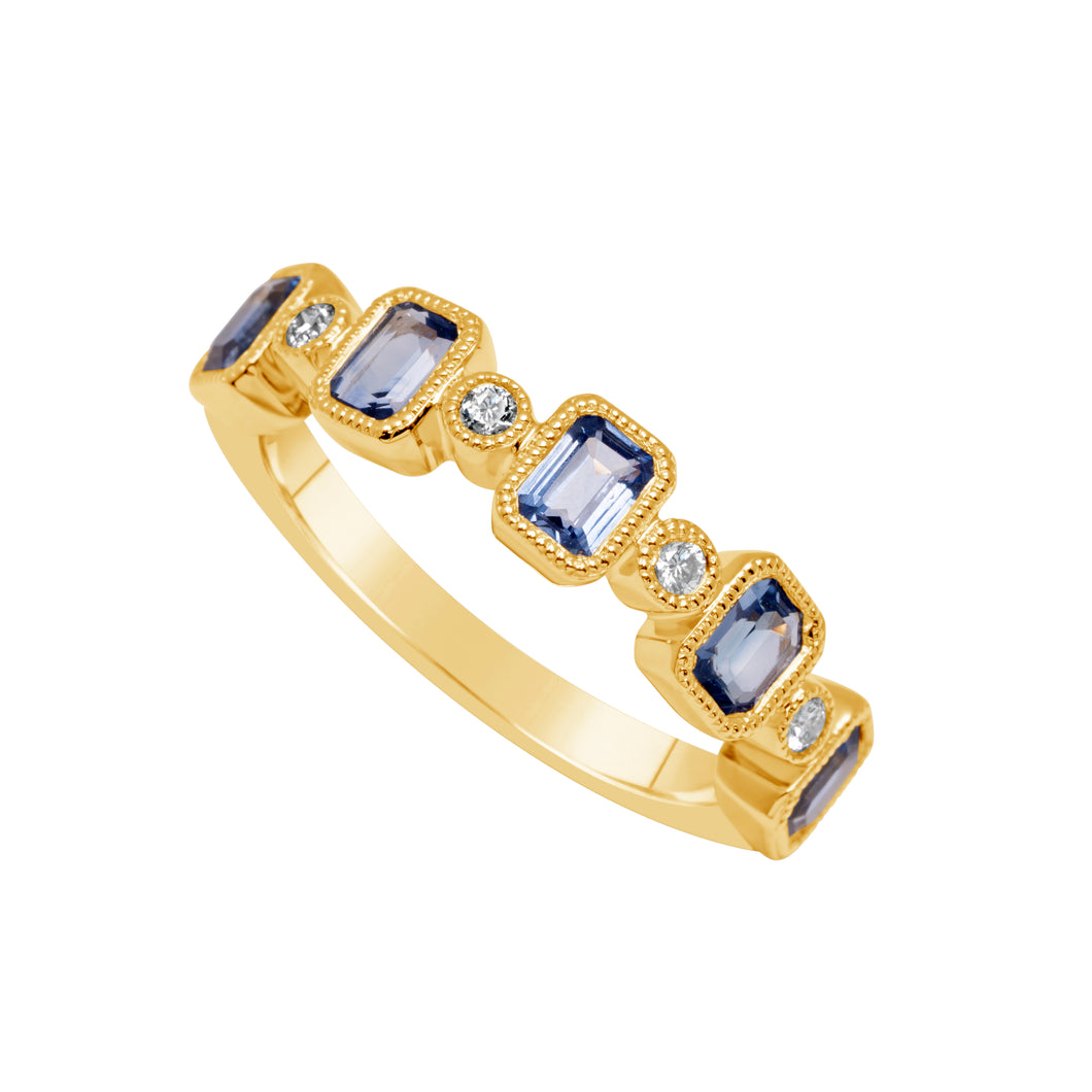 14K Yellow Gold Sapphire  & Diamond Ring