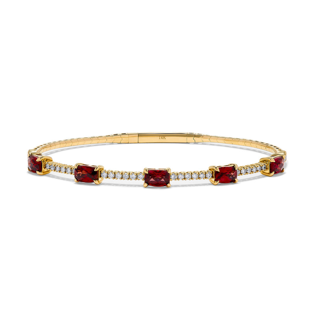 14K Gold Garnet & Diamond Flex Bangle