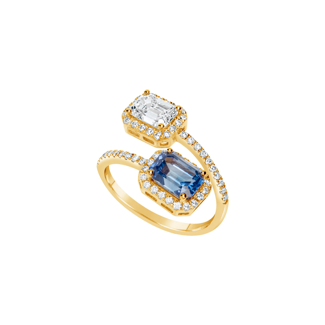 18K Yellow Gold Sapphire & Diamond Bypass Ring