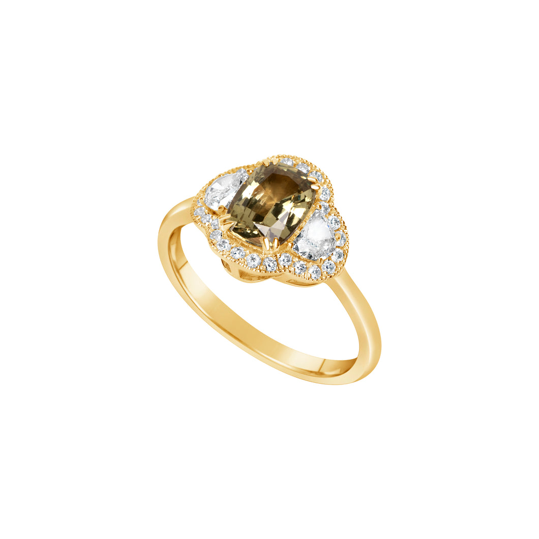 18K Yellow Gold Fancy Color Sapphire & Diamond Ring