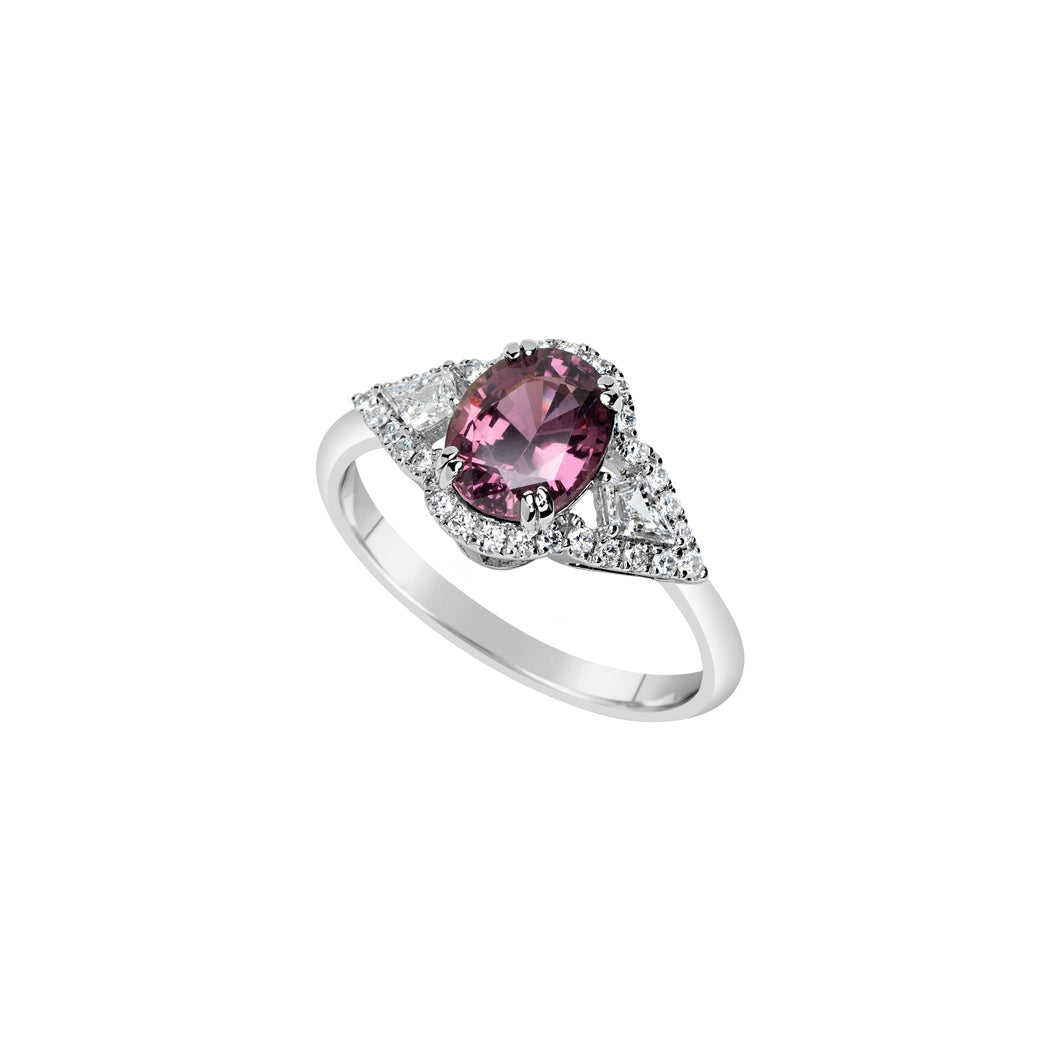 18K White Gold Fancy Color Purple Sapphire & Diamond  Ring