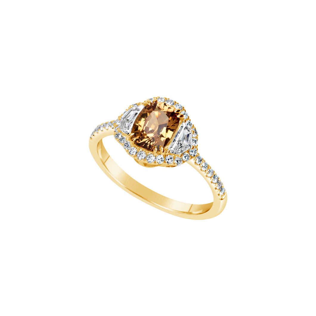 18K Yellow Gold Fancy Color Yellow Sapphire & Diamond  Ring