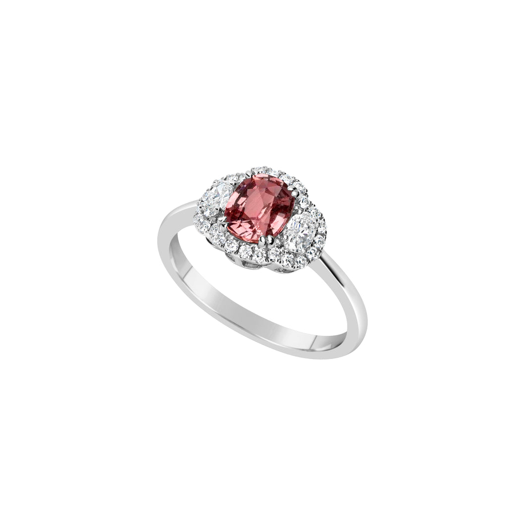 18K White Gold Pink Sapphire & Diamond Ring - No Heat