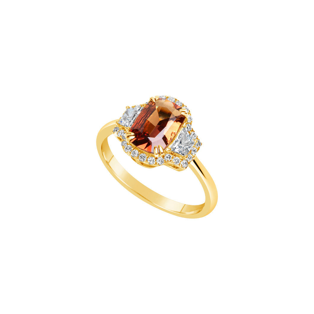 18K Yellow Gold Pink Sapphire & Diamond Ring - No Heat