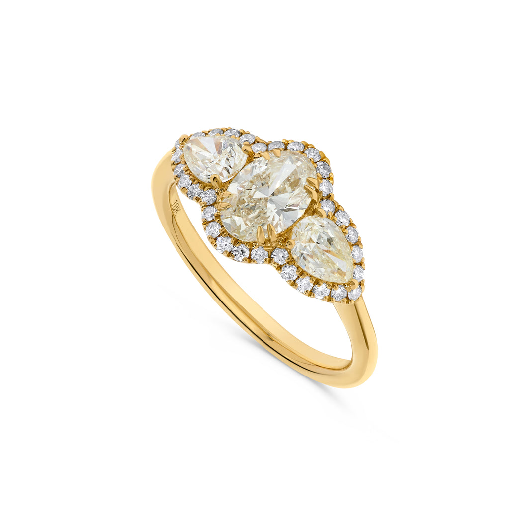 18K Yellow Gold Diamond Oval & Pear Shape Ring