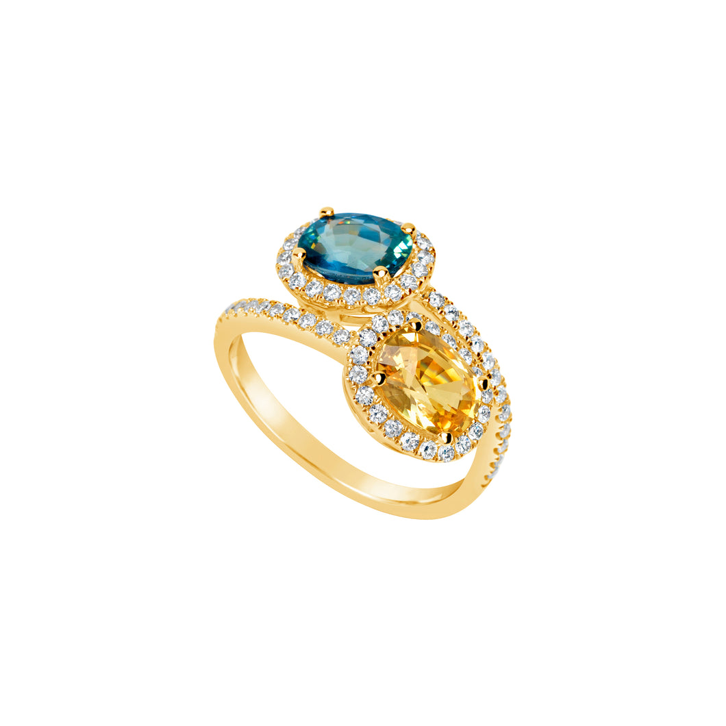 18K Yellow Gold Sapphire & Diamond Ring - No Heat