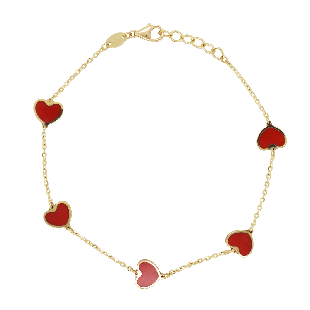 14k Gold Heart Inlay Gemstone Bracelet