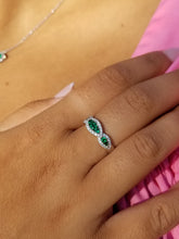 Load image into Gallery viewer, 18K White Gold Emerald &amp; Diamond Band
