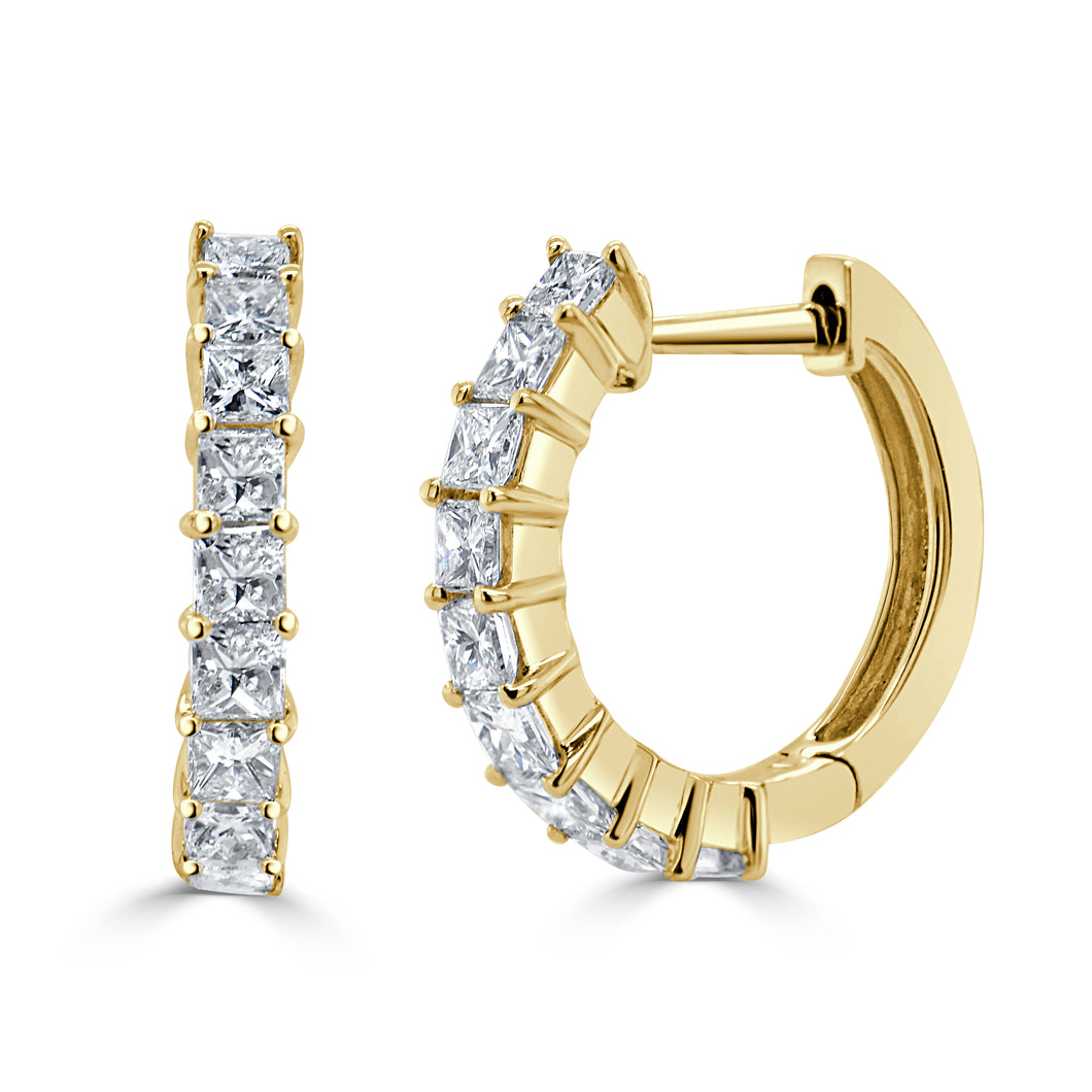 14K Gold Princess Cut Diamond Huggie Earrings