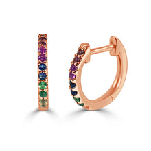 Load image into Gallery viewer, 14K Gold Multi Sapphire Huggie Earring

