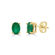 Load image into Gallery viewer, 14K Gold Oval Emerald Stud Earrings
