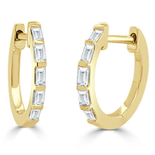 Load image into Gallery viewer, 14K Gold Diamond Baguette Huggie Earrings
