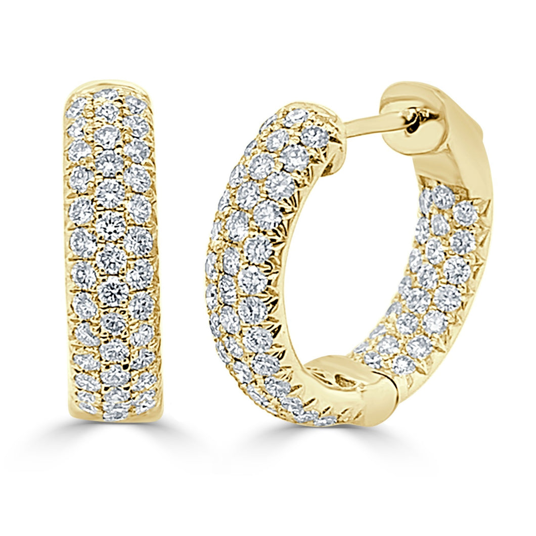 14K Gold Pave Diamond Hoop Earrings 0.75