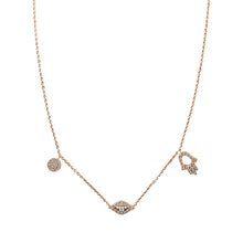 Load image into Gallery viewer, 14K Gold Diamond Evil Eye &amp; Hand of Gd Necklace
