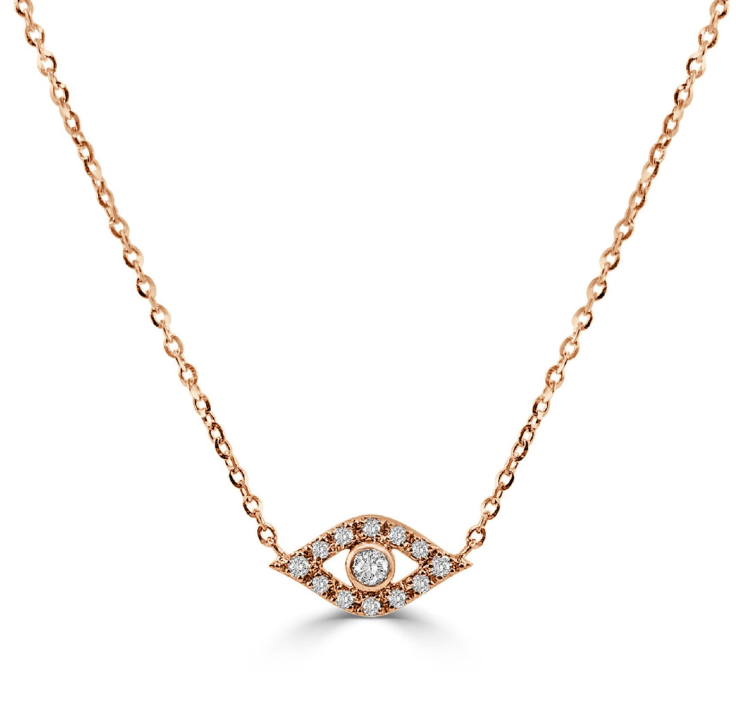 14K Gold Diamond Evil Eye Protection Necklace