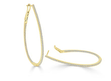 Load image into Gallery viewer, 14k Gold &amp; Diamond Skinny Hoop Earrings 1-3/4&quot; Inches

