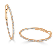 Load image into Gallery viewer, 14k Gold &amp; Diamond Skinny Hoop Earrings - 1&quot; Inches
