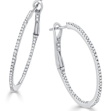 Load image into Gallery viewer, 14k Gold &amp; Diamond Skinny Hoop Earrings 1.25&quot; Inches
