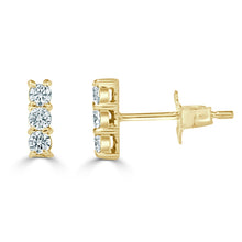 Load image into Gallery viewer, 14K Gold Diamond Bar Stud Earrings
