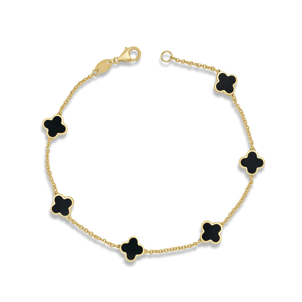 14k Gold & Onyx Clover Bracelet