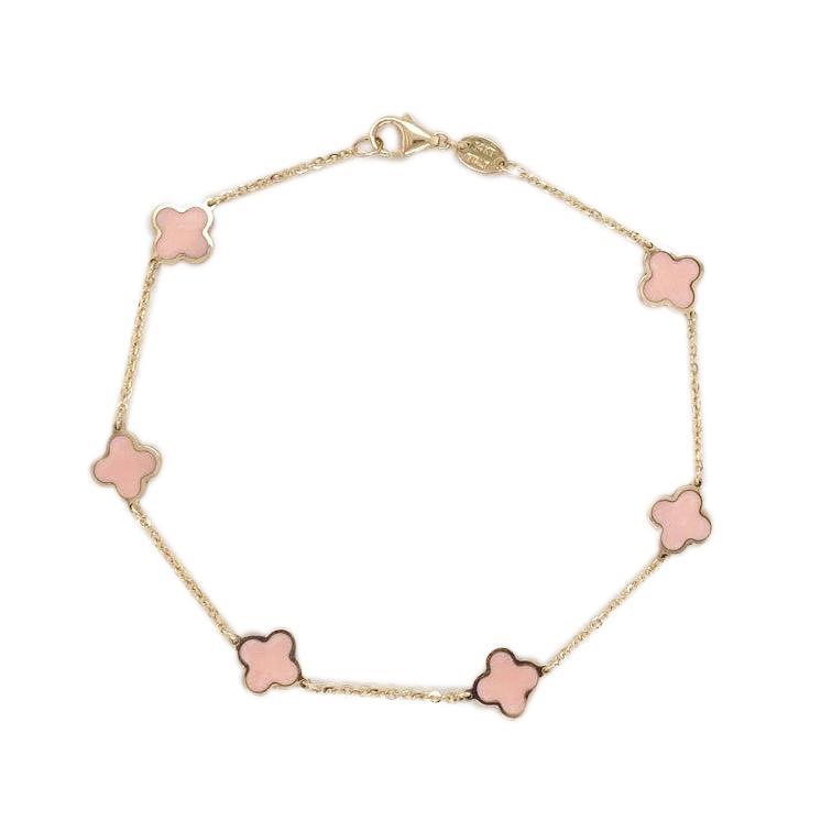 14k Gold & Light Pink Clover Station Bracelet