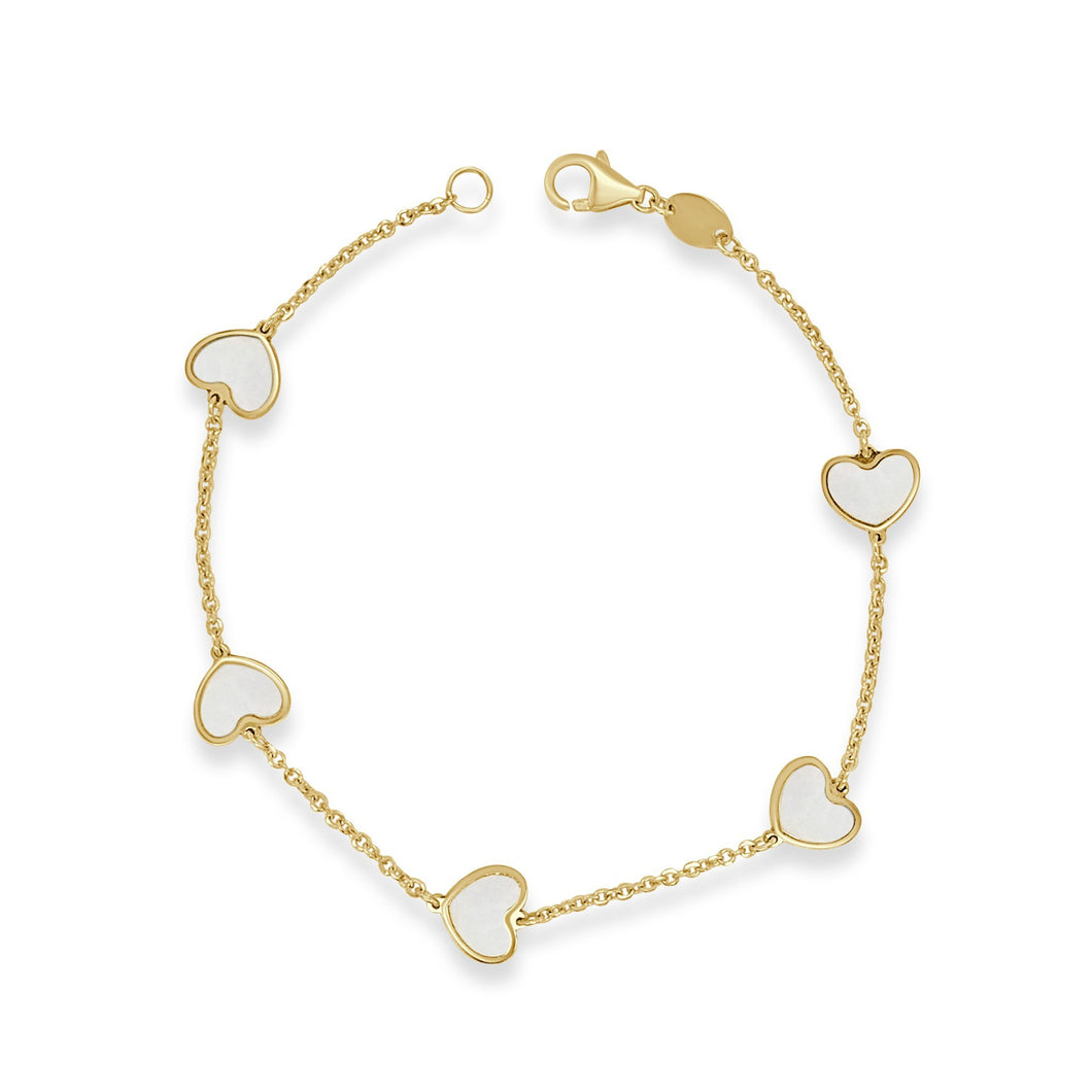 14k Gold & Mother of Pearl Heart Bracelet