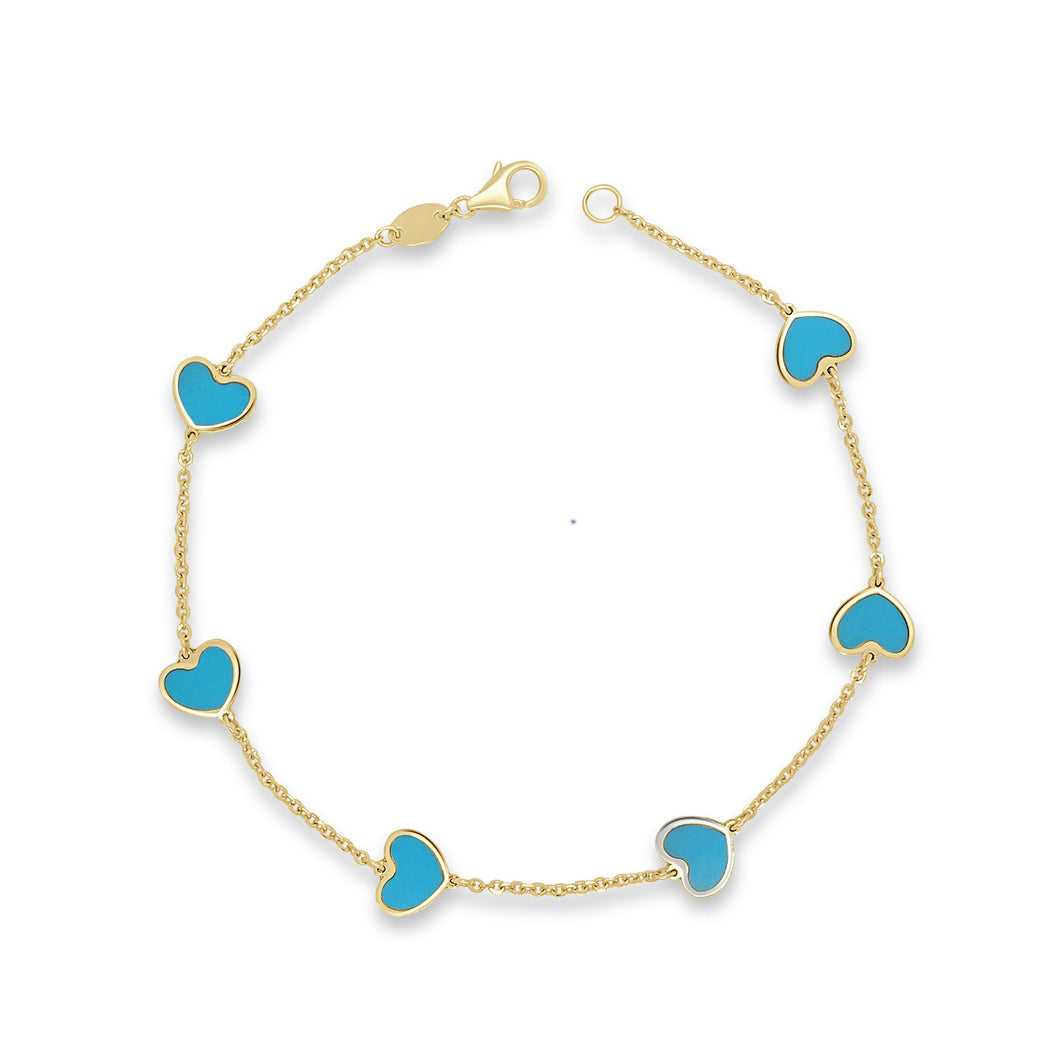 14k Gold & Turquoise Heart Bracelet