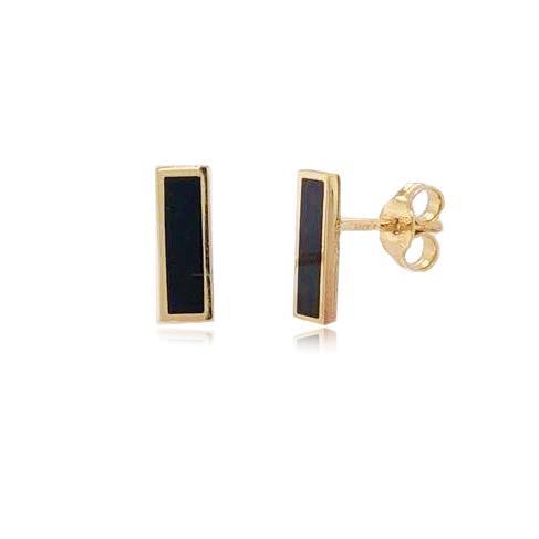 14k Gold & Onyx Bar Stud Earrings