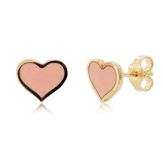 14k Gold & Light Pink Agate Heart Stud Earrings