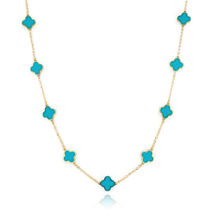 14k Gold & Turquoise Clover Station Necklace