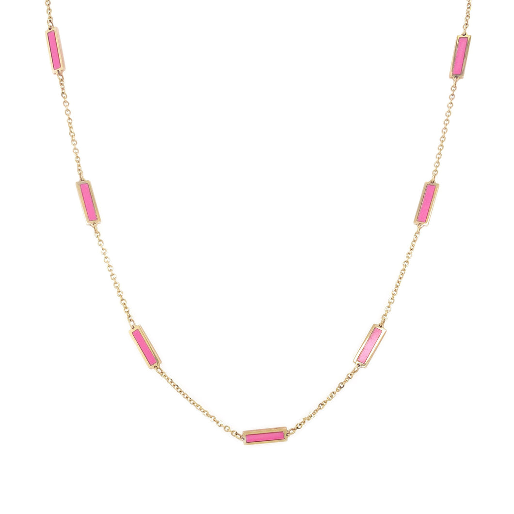 14k Gold & Pink Agate Bar Station Necklace