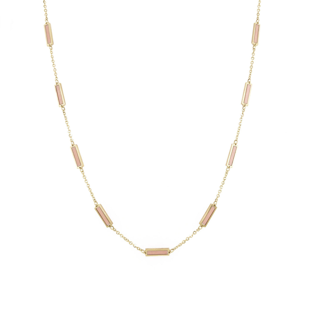 14k Gold & Light Pink Bar Station Necklace