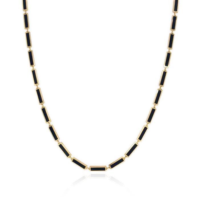 14k Gold & Onyx Station Bar Necklace