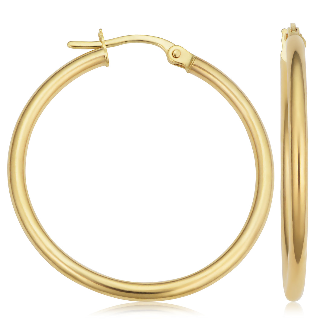 14K Gold Polished Tube Hoop Earrings Earrings 2 x 25 MM