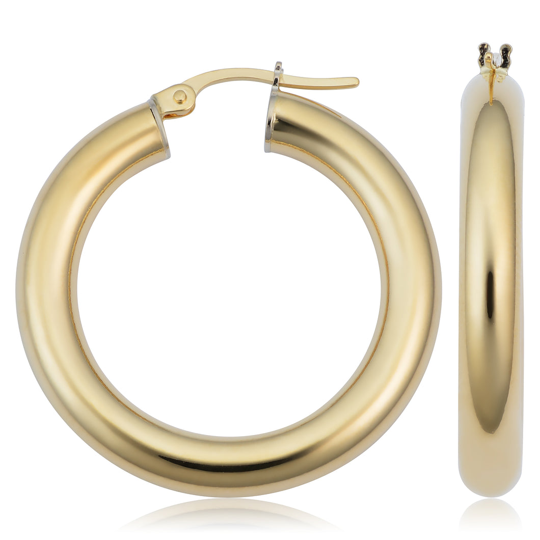 14K Gold Polished Tube Hoop Earrings 4X15MM