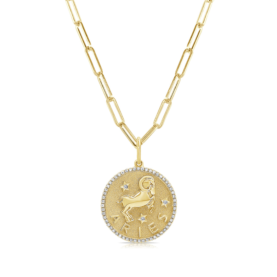 14K Gold Diamond Zodiac Necklace 18