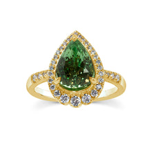 Load image into Gallery viewer, 18K Yellow Gold Pear Shape Green Garnet &amp; Diamond Ring
