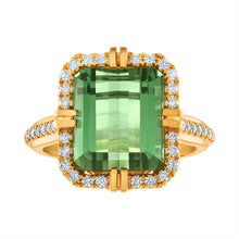 Load image into Gallery viewer, 18K Yellow Gold Cushion Green Tourmaline &amp; Diamond Ring
