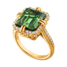 Load image into Gallery viewer, 18K Yellow Gold Cushion Green Tourmaline &amp; Diamond Ring
