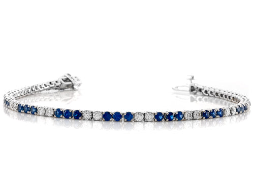 14K White Gold Sapphire & Diamond Tennis Bracelet
