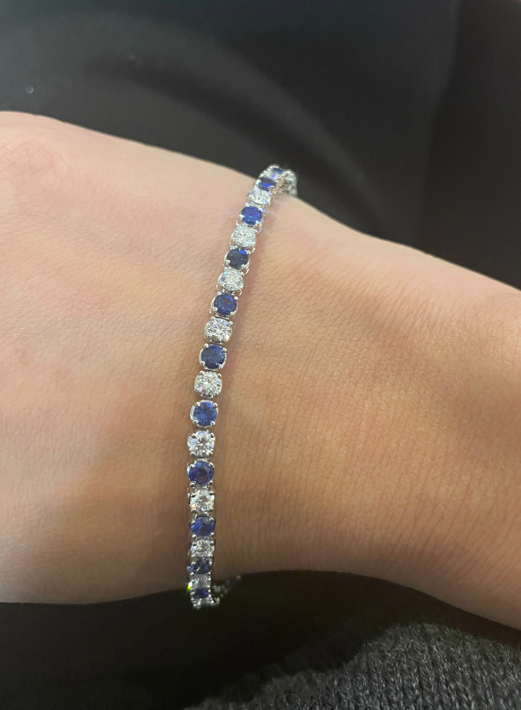 14K White Gold Sapphire & Diamond Tennis Bracelet